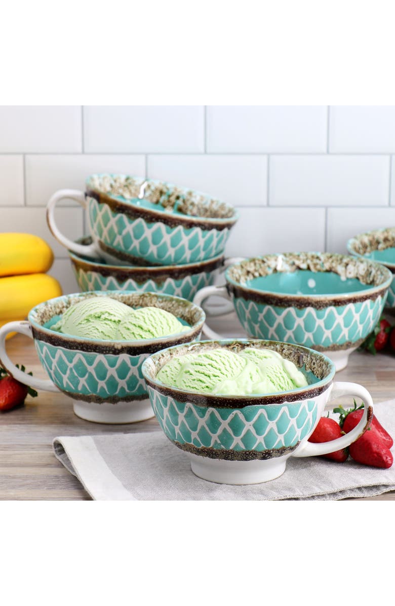 Meritage Otis 6piece 27oz Stoneware Soup Bowl with Handle Set, Alternate, color, Turquoise