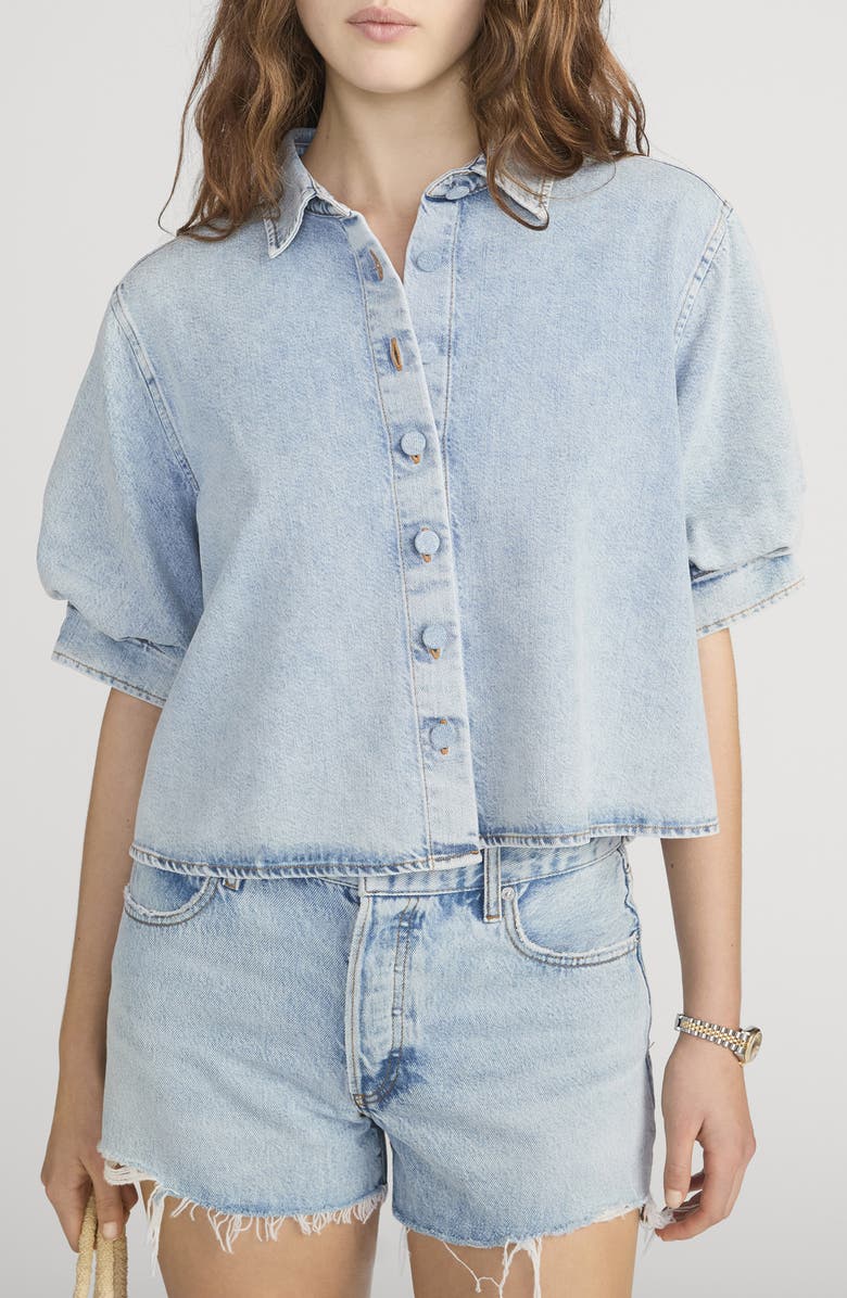 FRAME The Billow Sleeve Denim Button-Up Shirt, Main, color, Puffin