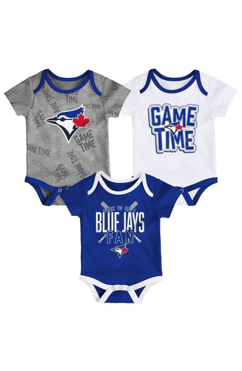 Outerstuff Newborn & Infant Toronto Blue Jays Royal/White/Heathered Gray Game Time Three-Piece Bodysuit Set, Main, color, Royal