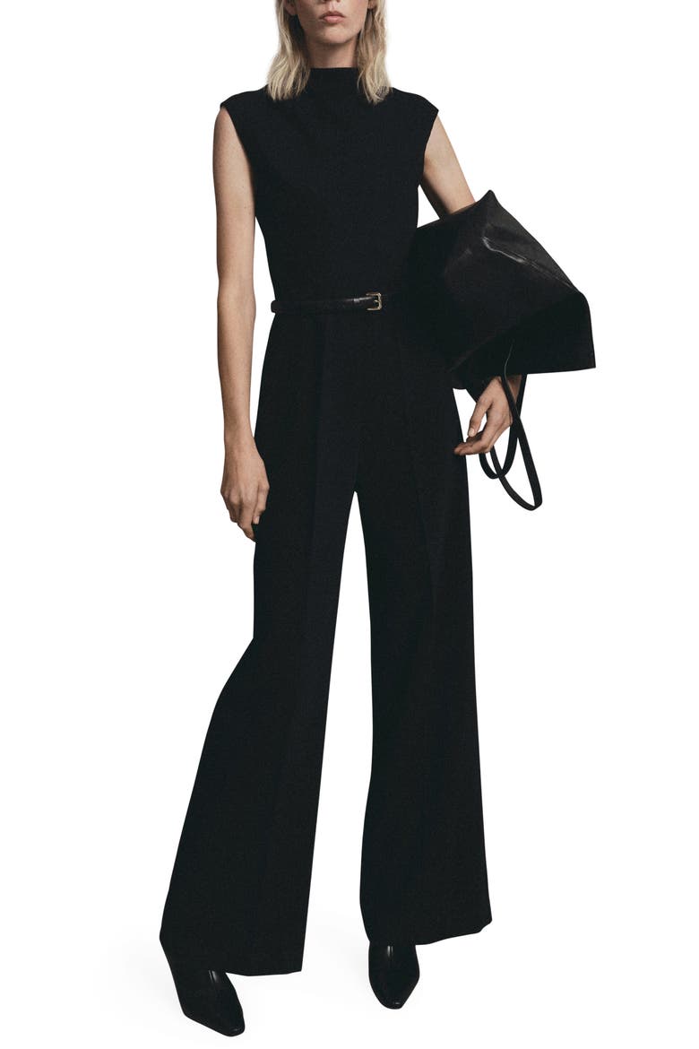 Drape Neck Belted Jumpsuit, Main, color, BLACK