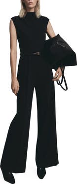 MANGO Drape Neck Belted Jumpsuit