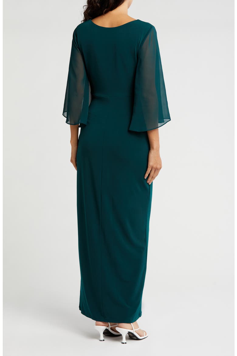 Chiffon Cape Sleeve Side Ruched Gown, Alternate, color, HUNTER