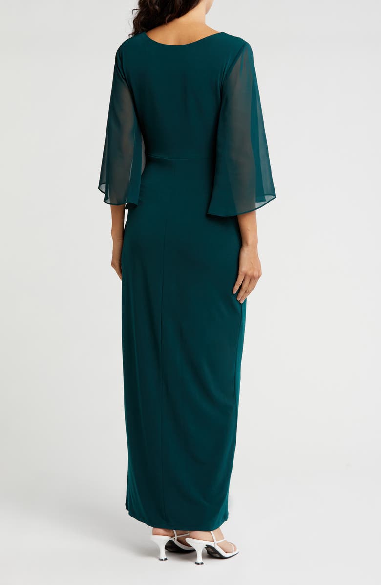 Connected Apparel Chiffon Cape Sleeve Side Ruched Gown, Alternate, color,