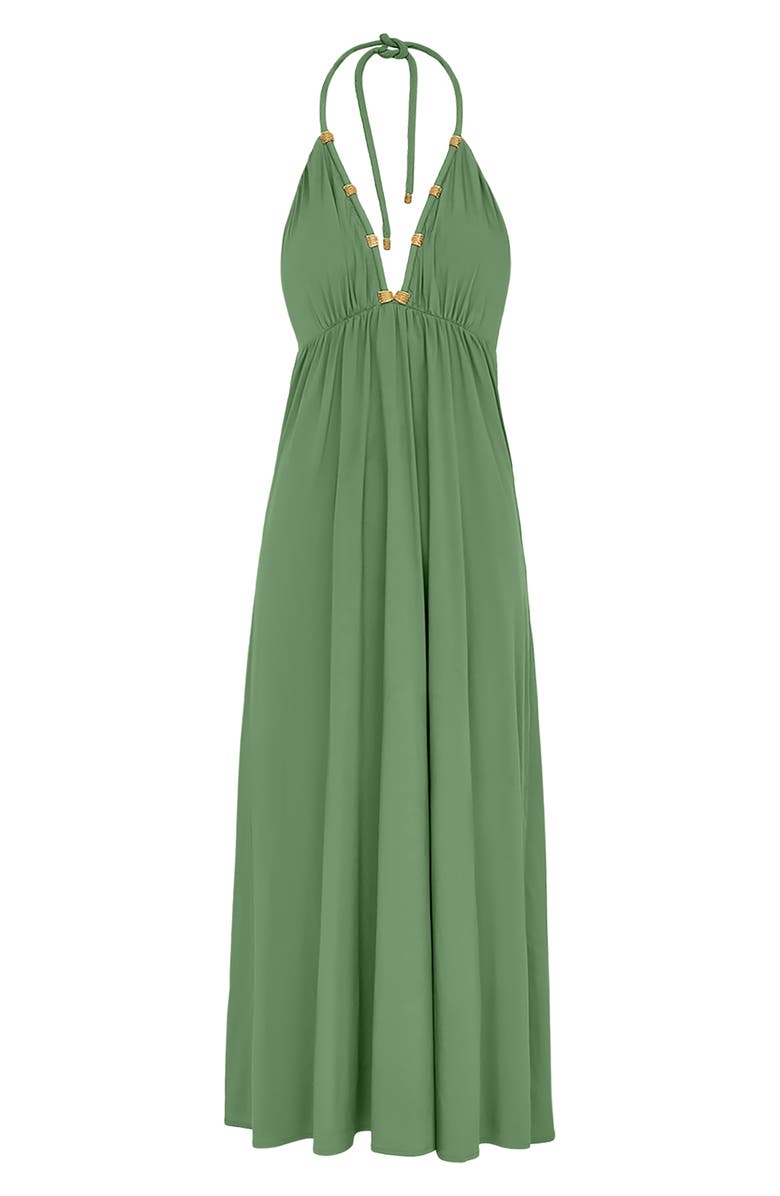 ViX Paula Hermanny Livie Cover-Up Halter Maxi Dress, Alternate, color, Green