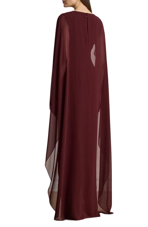 Ralph Lauren Cape Georgette Gown In Burgundy