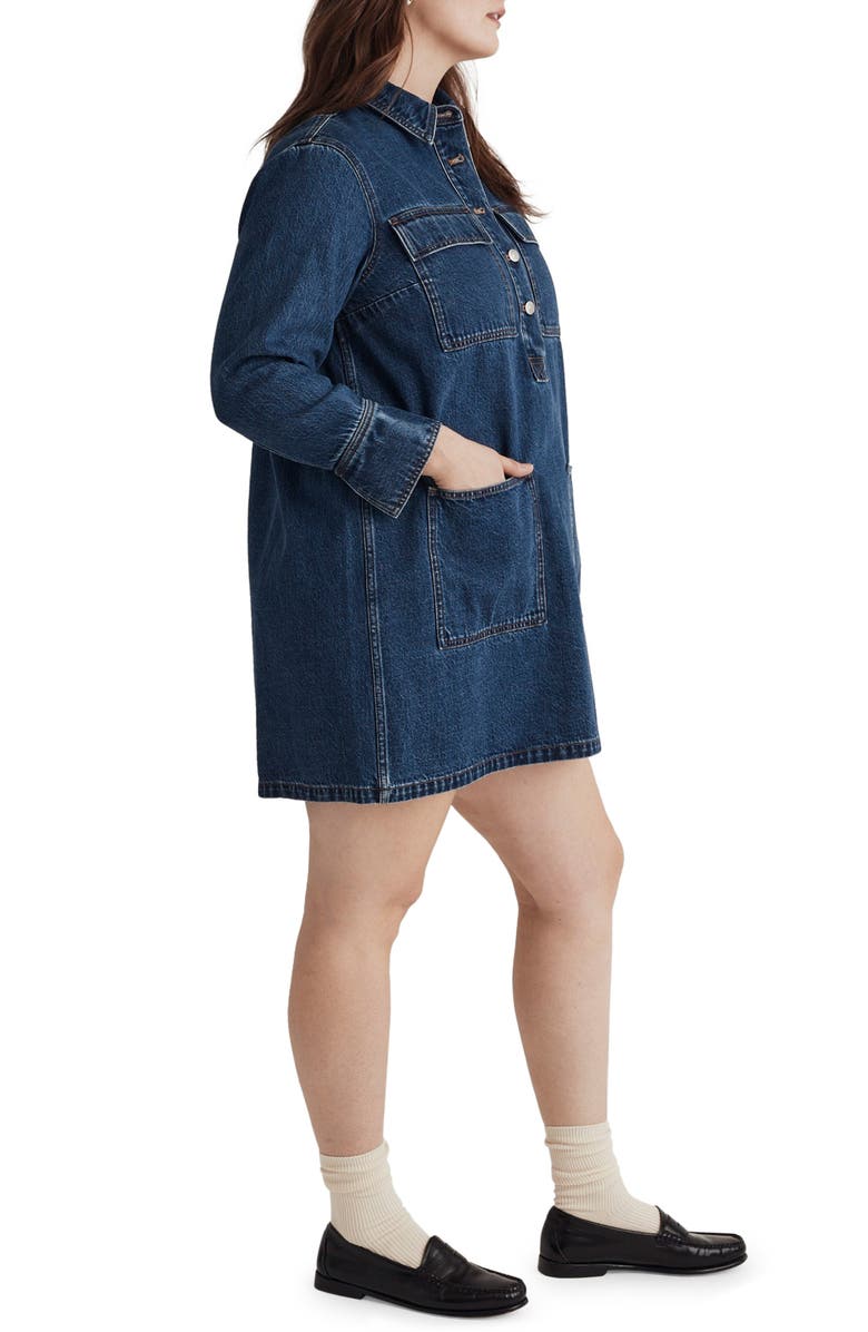 Madewell Denim Popover Mini Shirtdress, Alternate, color, Sennett Wash