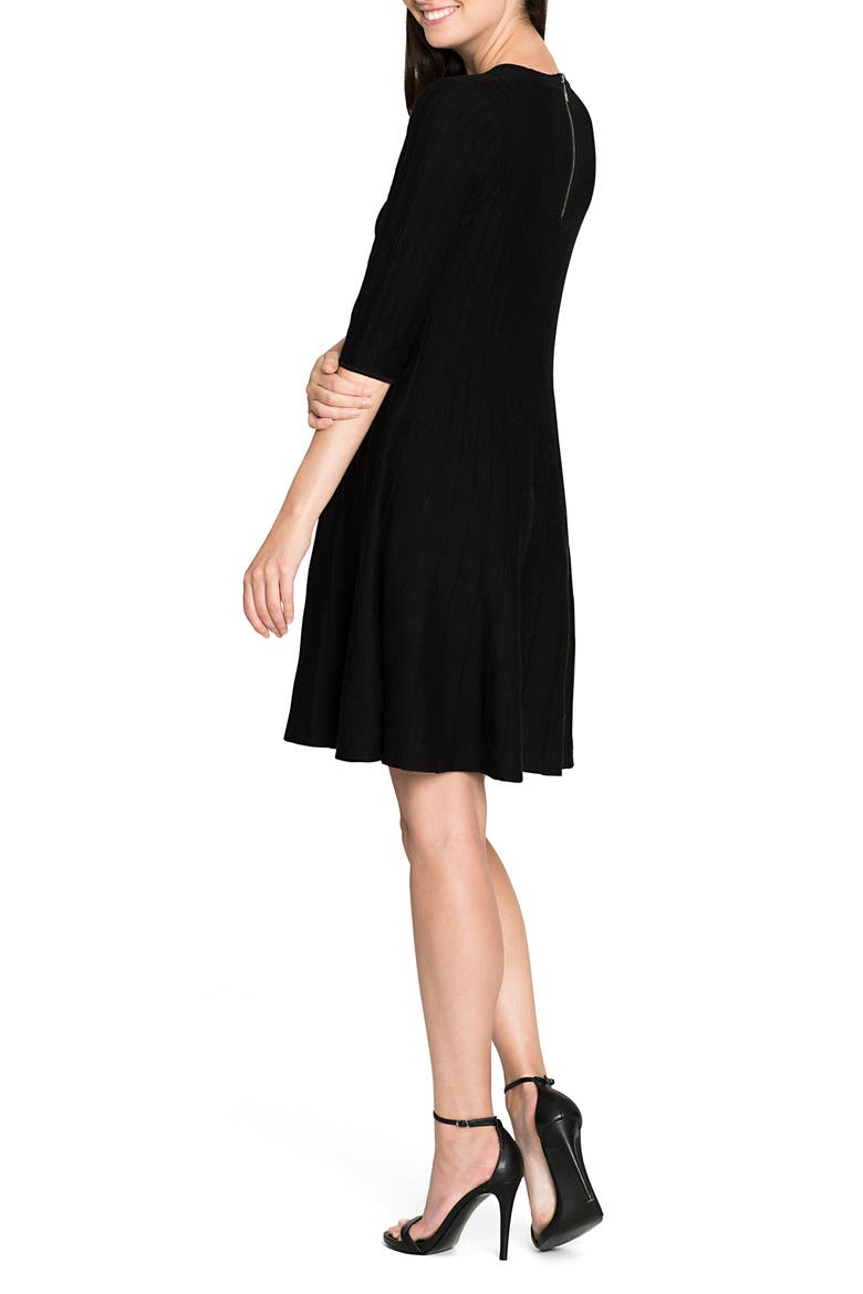 'Twirl' Elbow Sleeve Knit Fit & Flare Dress, Alternate, color, BLACK ONYX