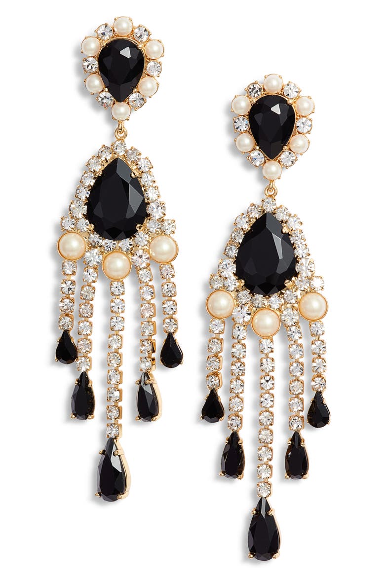 fringe drop earrings, Main, color, BLACK MULTI