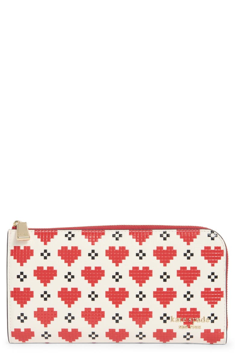 Kate Spade New York devin pixel hearts zip around continental wallet, Main, color, Cream Multi
