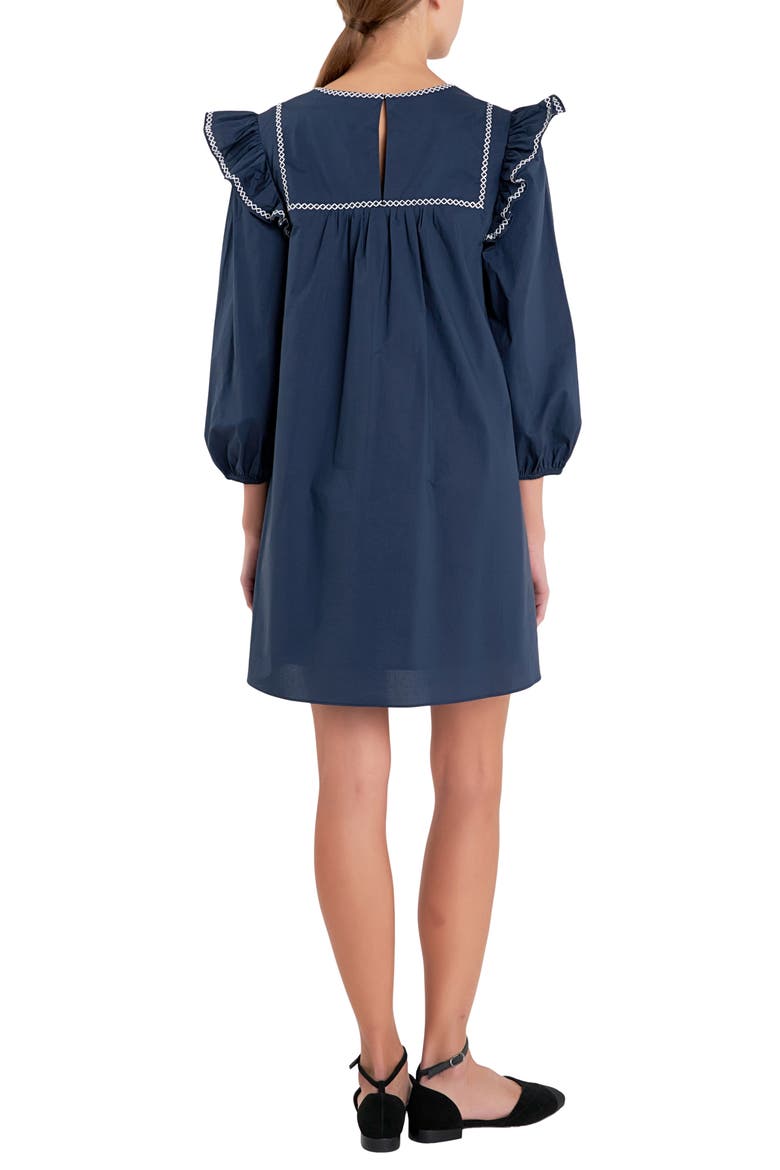 Embroidered Ruffle Cotton Minidress, Alternate, color, NAVY/ WHITE