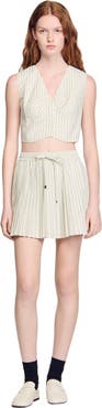 SANDRO Short rhinestone striped skirt