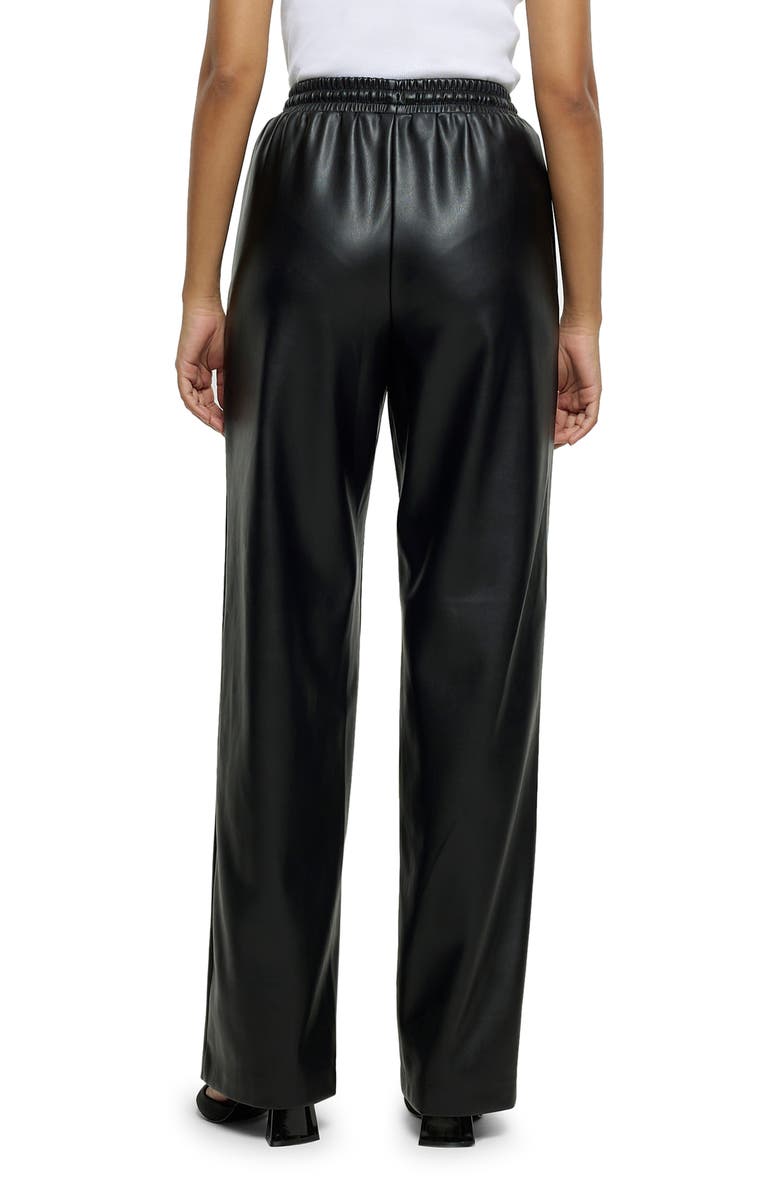 River Island Drawstring Waist Wide Leg Faux Leather Pants, Alternate, color,
