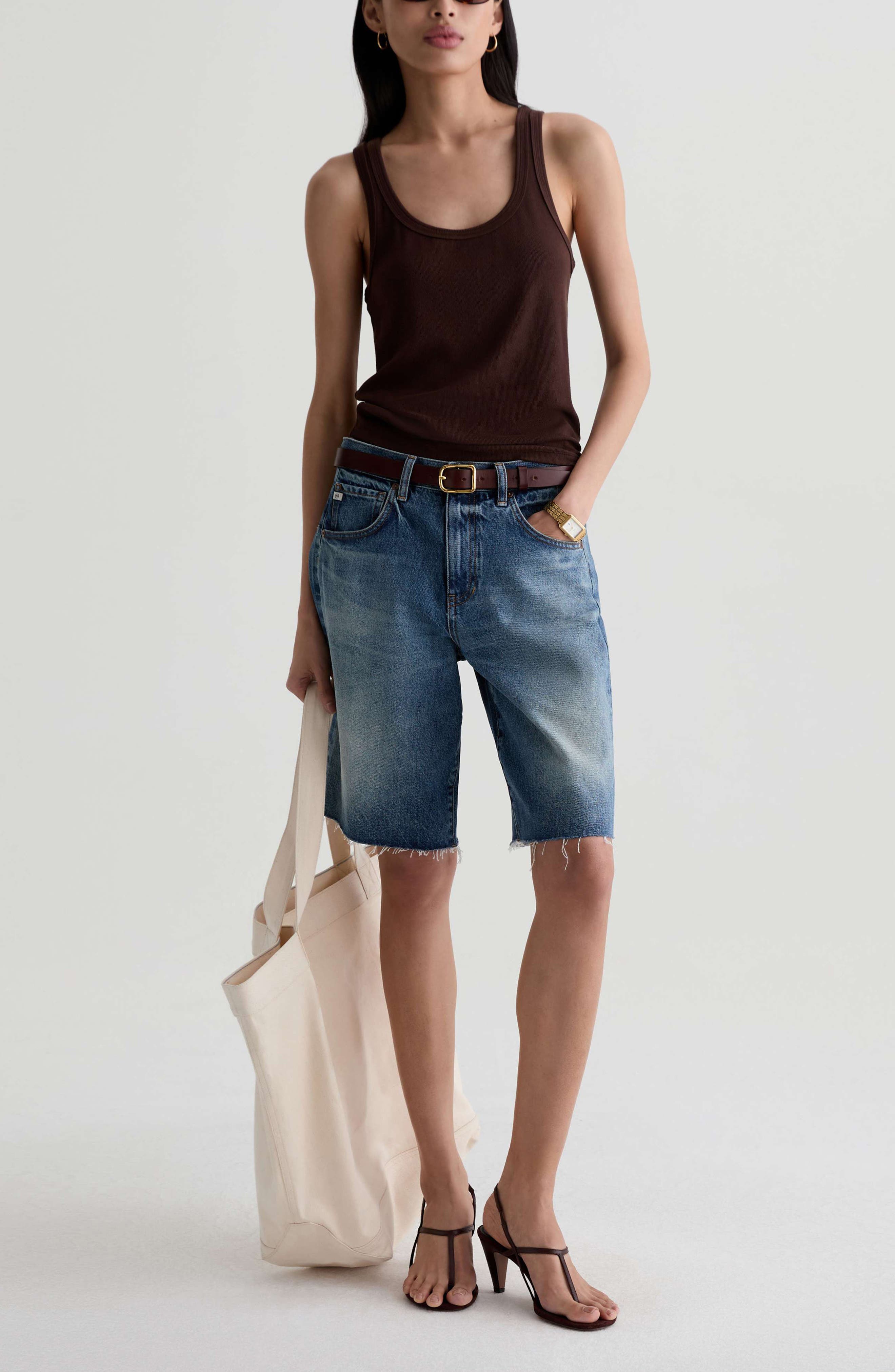 Женские AG Hattie Raw Hem High Waist Denim Barrel Shorts — фото 7