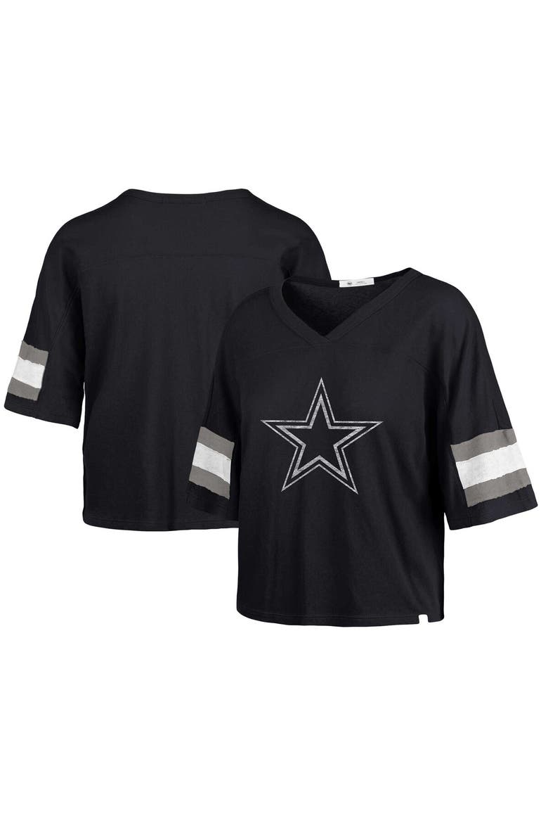 Women's '47 Navy Dallas Cowboys  Double Header Scout Cropped V-Neck T-Shirt, Main, color, Navy