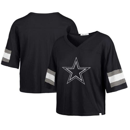 47 Brand '47 Navy Dallas Cowboys  Double Header Scout Cropped V-neck T-shirt