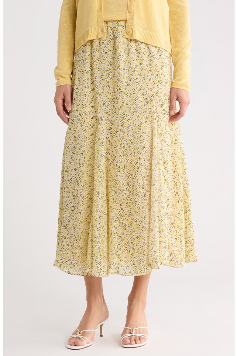 Floral Georgette Godet Maxi Skirt, Main, color, STRAW DAISY SPRINKLE