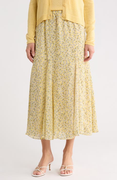 Floral Georgette Godet Maxi Skirt