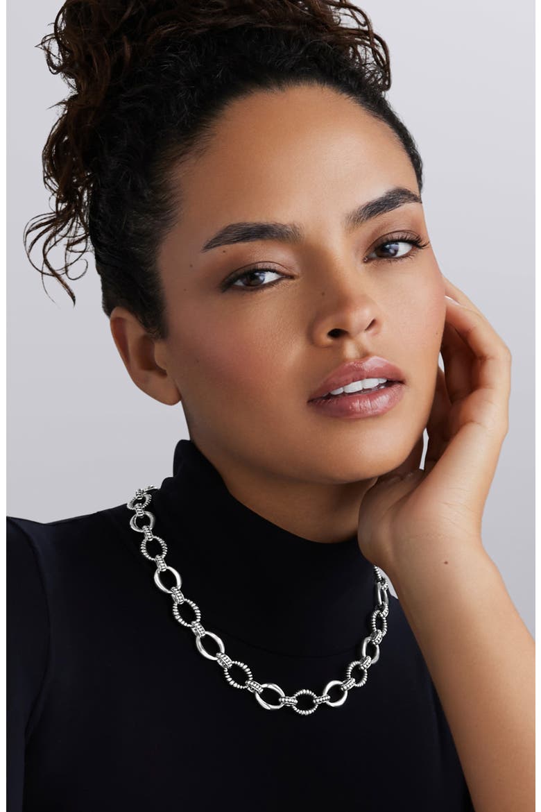 Sterling Silver Large Oval Fluted Link Necklace, Alternate, color, SILVER