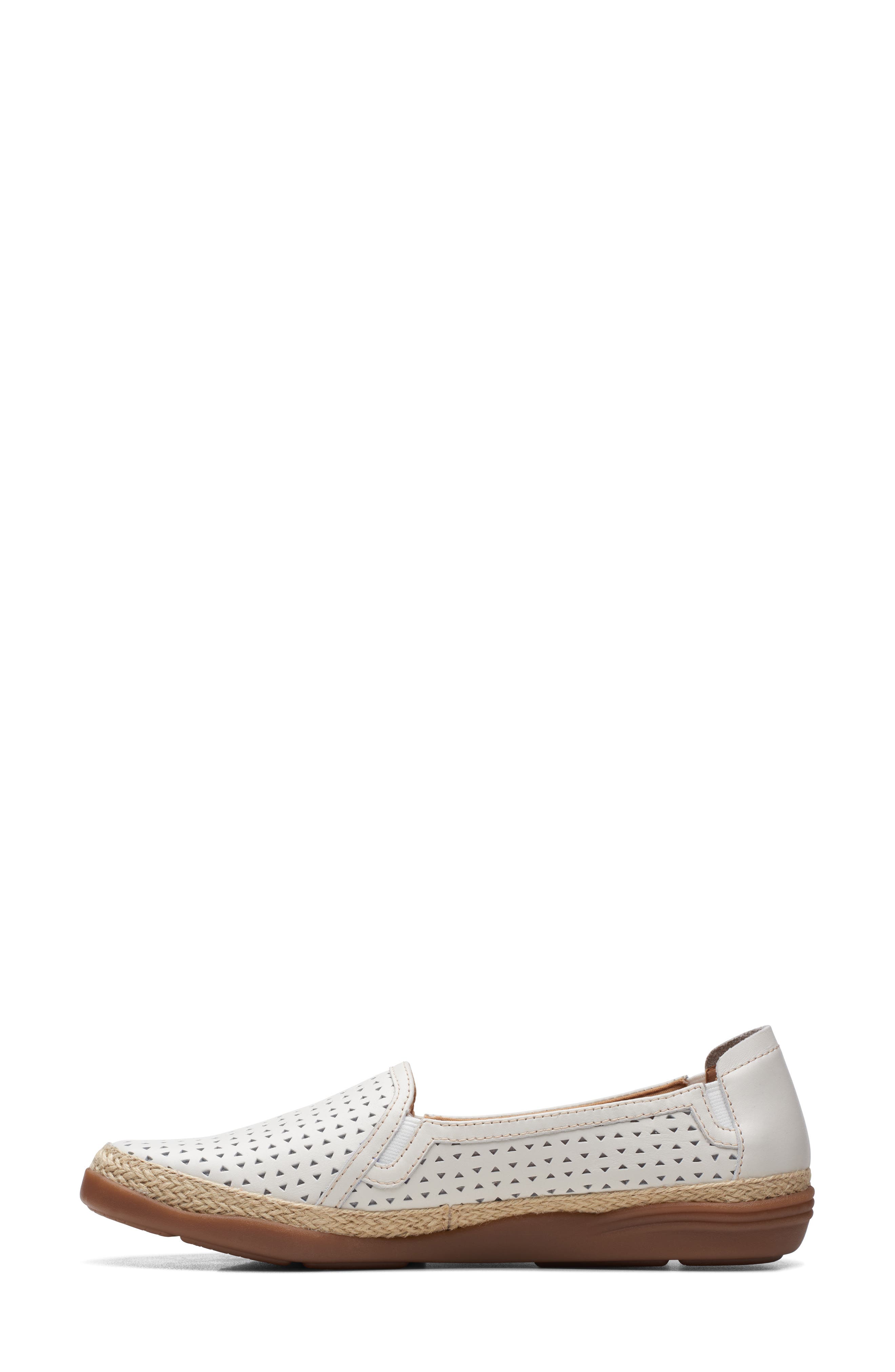Clarks<sup>®</sup> Elaina Ruby Laser Cut Espadrille Flat - Wide Width Available, Alternate, color, White Leather