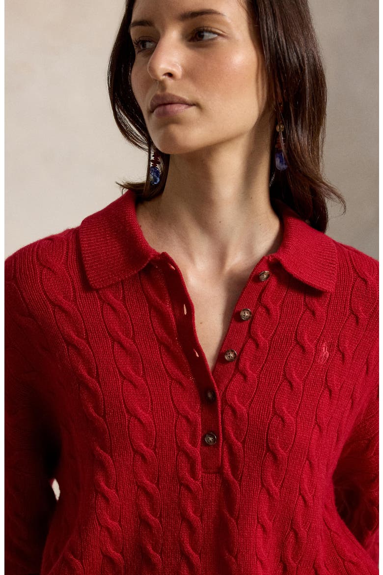 Cable Wool & Cashmere Polo Sweater, Alternate, color, UNVRSTY RD
