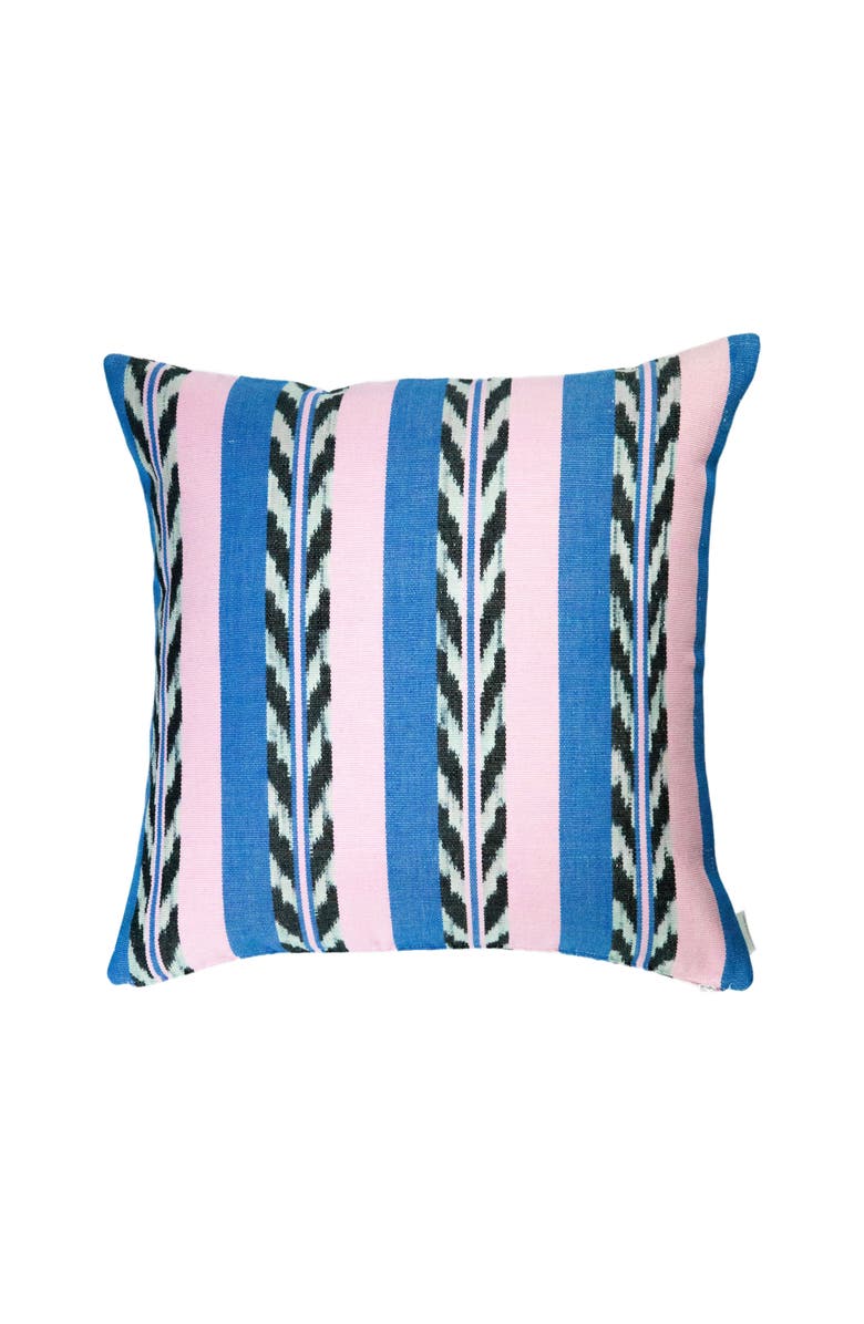 Archive New York Palm Ikat Striped Pink and Blue Handwoven Cotton Square Pillow, Main, color, Blue And Pink