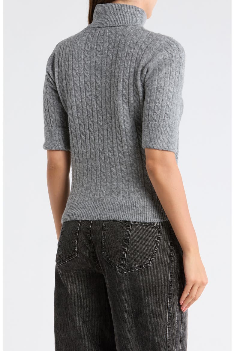 Cable Knit Elbow Sleeve Turtleneck Sweater, Alternate, color, CHARCOAL