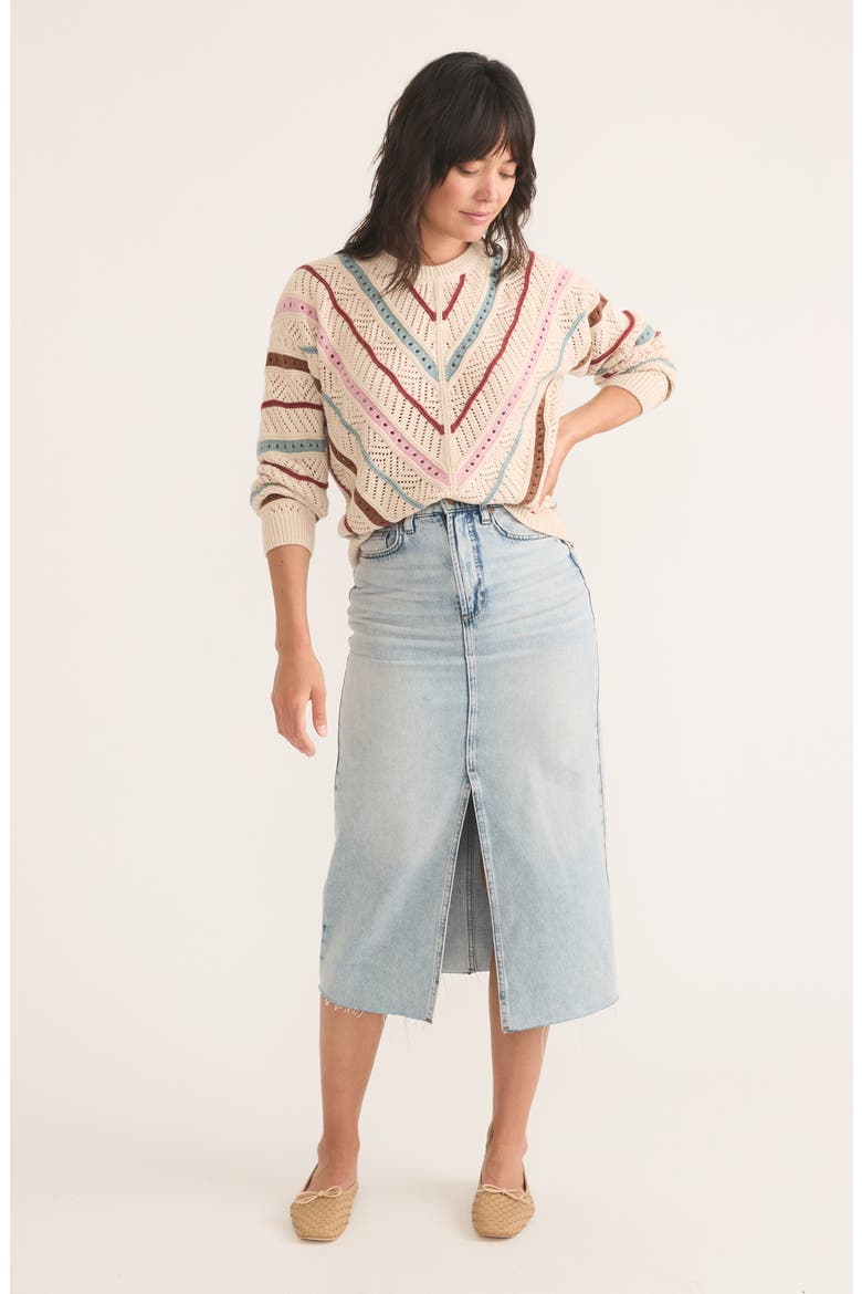 Brooke Stripe Open Stitch Crewneck Sweater, Alternate, color, CREAM MULTI