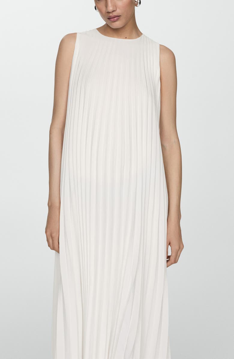 MANGO Pleated Sleeveless Midi Dress, Alternate, color, White