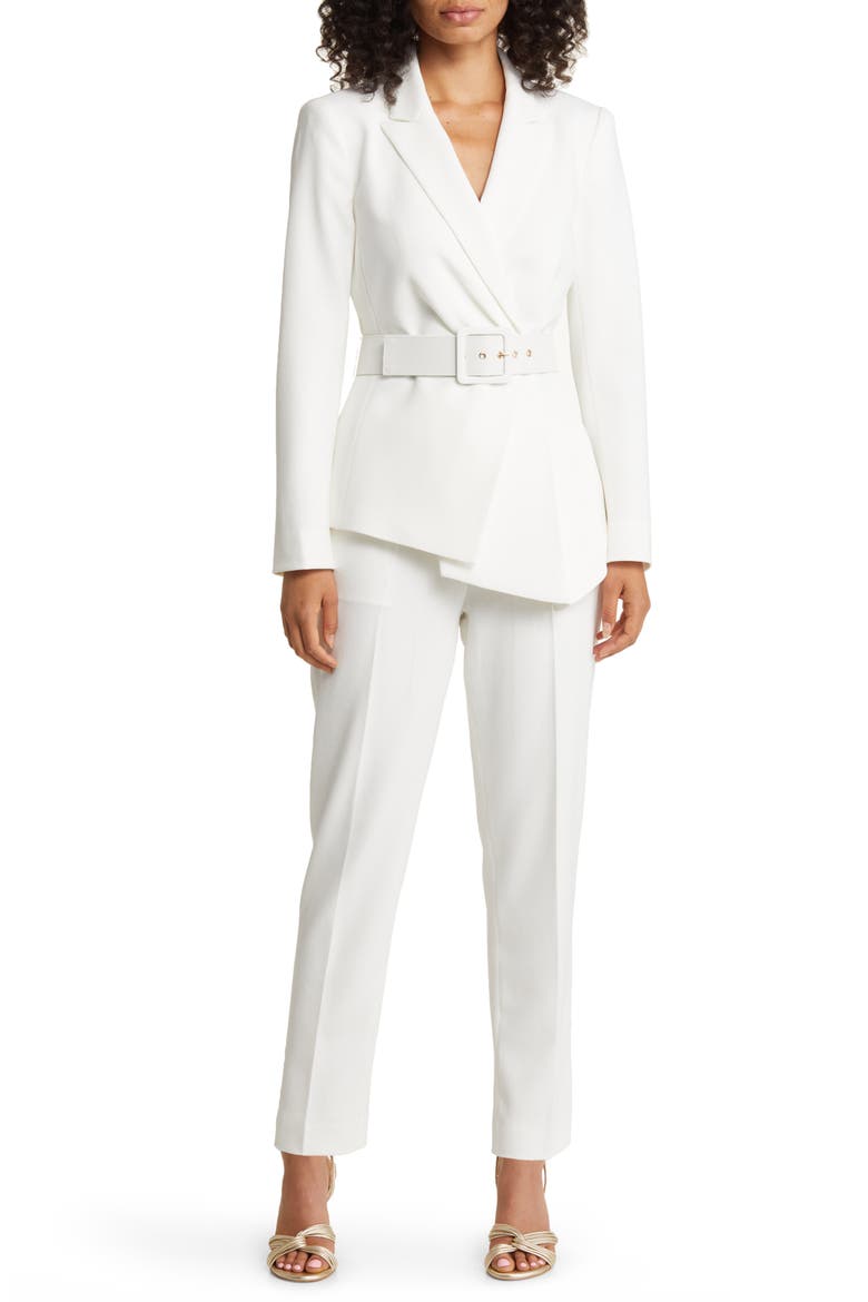 Peak Lapel Belted Blazer & Pants Set, Main, color, IVORY