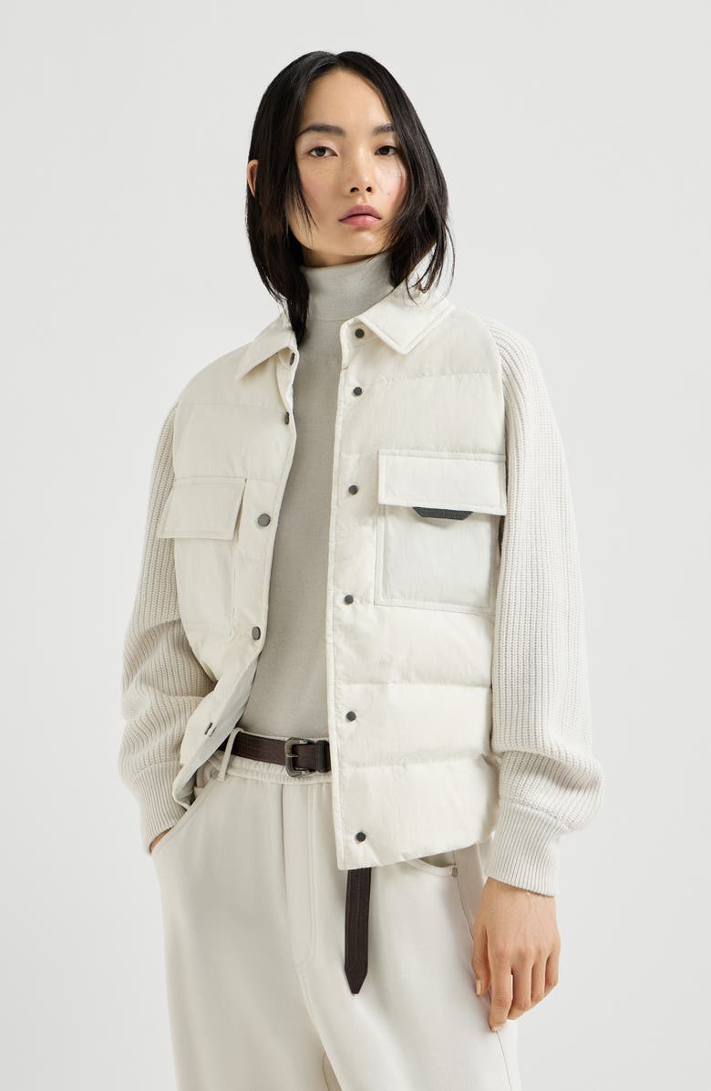 Brunello Cucinelli Knit down coat, Alternate, color, Ivory