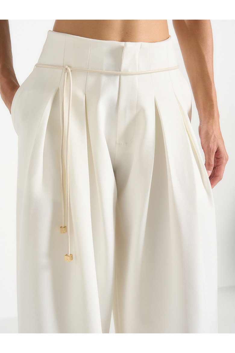 Flora Box Pleat Wide Leg Belted Trousers, Alternate, color, Cream