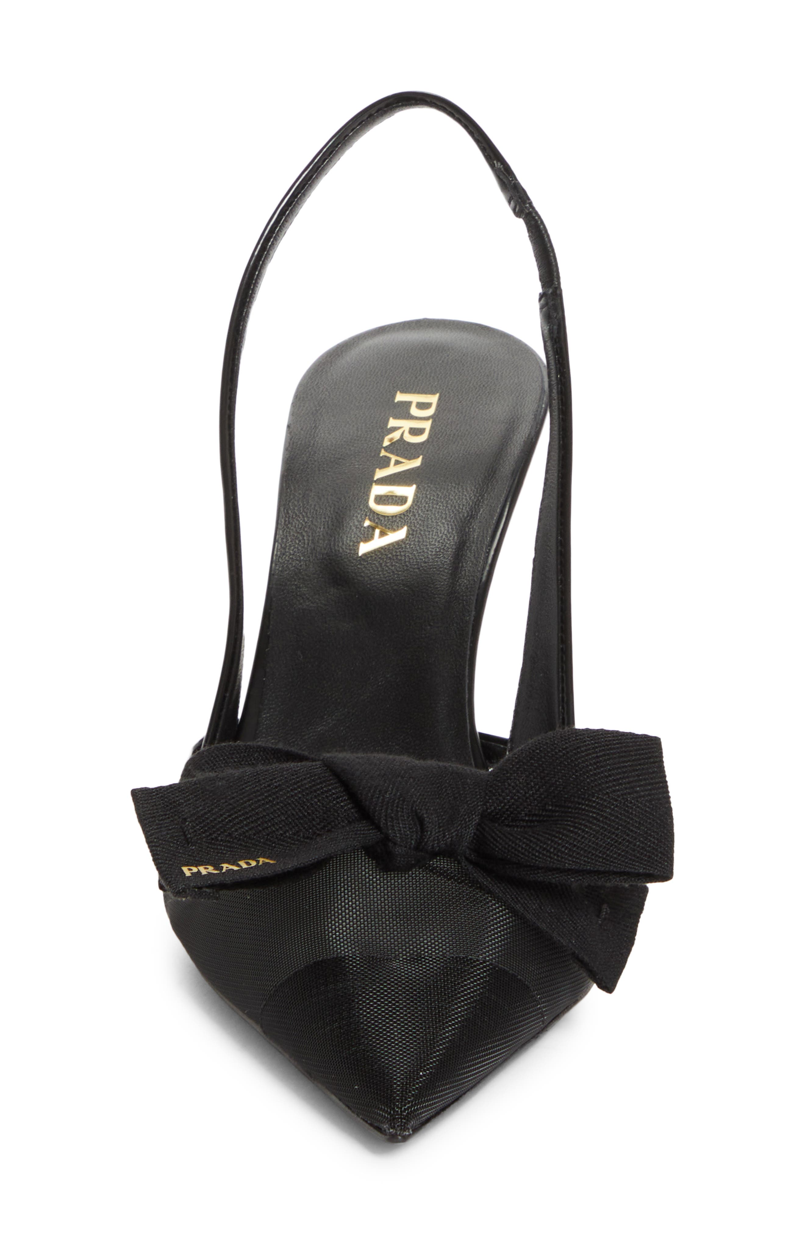 Prada Mesh Bow Slingback Pump, Alternate, color, Nero