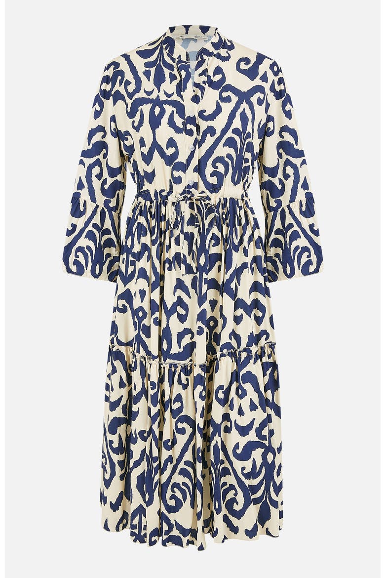 3/4 Sleeve Block Print Kaftan Dress, Alternate, color, Ivory