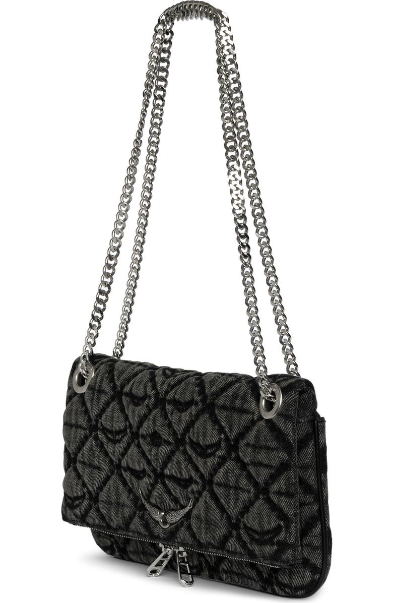 Zadig & Voltaire Rock II Diamond Quilted Monogram Denim Crossbody Bag, Alternate, color, Road