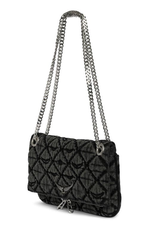 Zadig & Voltaire Rock Ii Diamond Quilted Monogram Denim Crossbody Bag In Gray