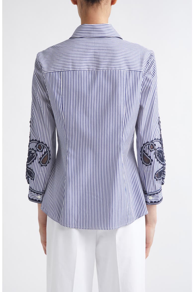 Ana Embroidered Stripe Cotton Button-Up Shirt, Alternate, color, WHITE/ BLUE