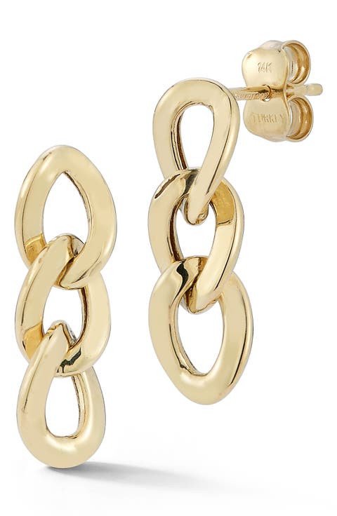 14K Yellow Gold Triple Link Drop Earrings
