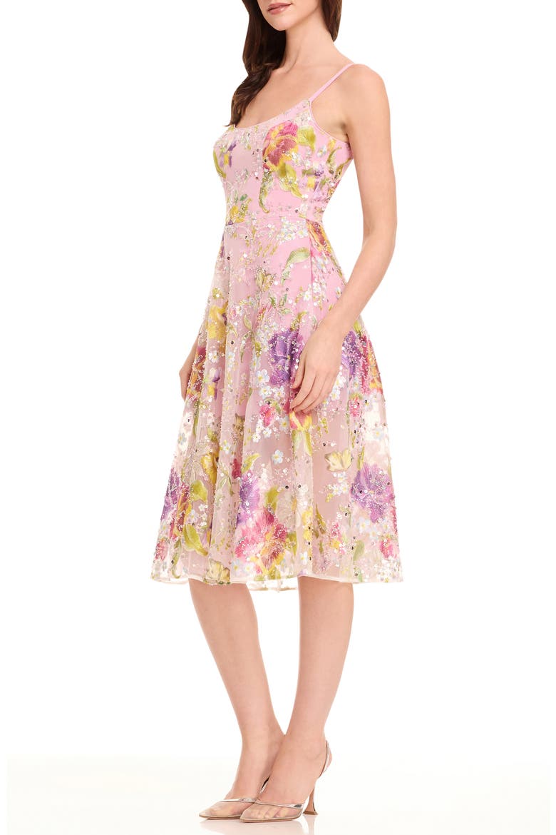 Uma Floral Embroidered Fit & Flare Dress, Alternate, color, LILAC MULTI