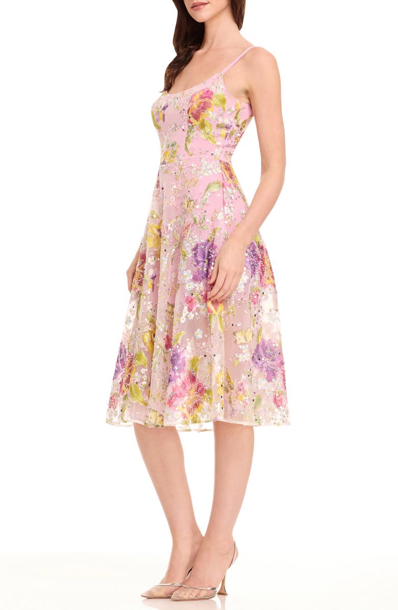 Dress the Population Uma Floral Embroidered Fit & Flare Dress, Alternate, color, Lilac Multi