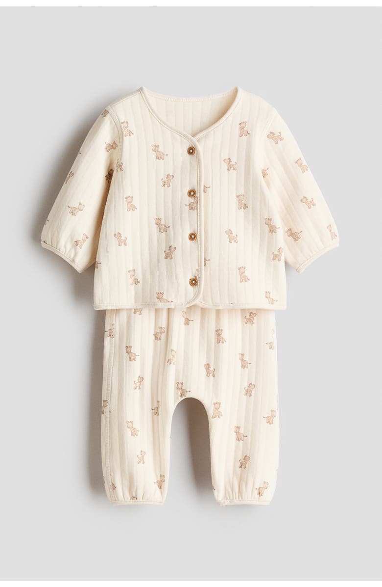 H&M 2-piece quilted jersey set, Main, color, Cream/Giraffes