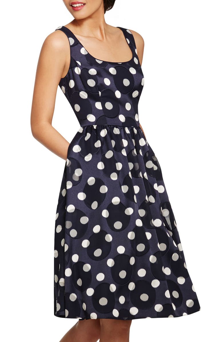fit and flare organza dress Shani Collection V-Neck Floral Jacquard and Organza Fit & Flare Midi Dress in Black Size 4 main image 0