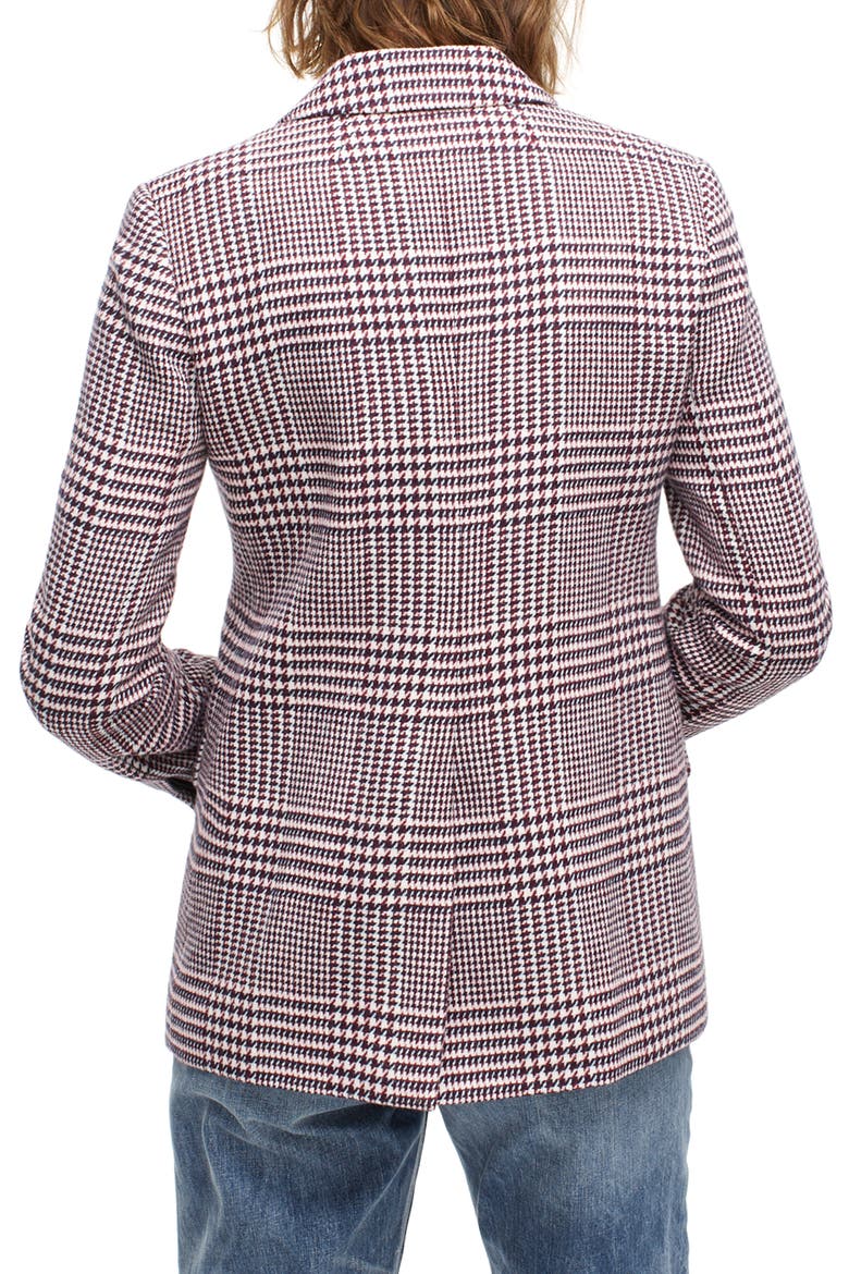 Houndstooth Plaid Boyfriend Blazer, Main, color, IVORY BURGUNDY SHADOW
