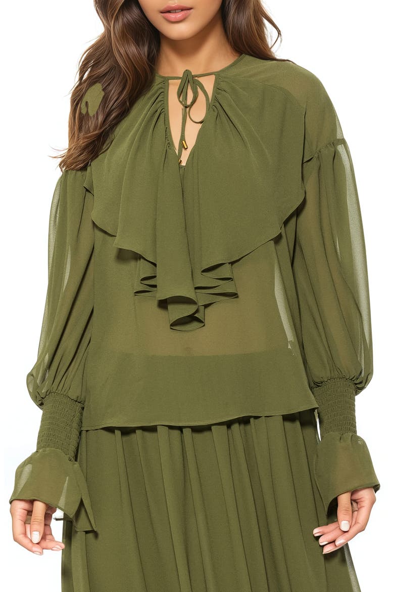 SERELISE RUFFLE DRAPED BLOUSE, Main, color, SAGE