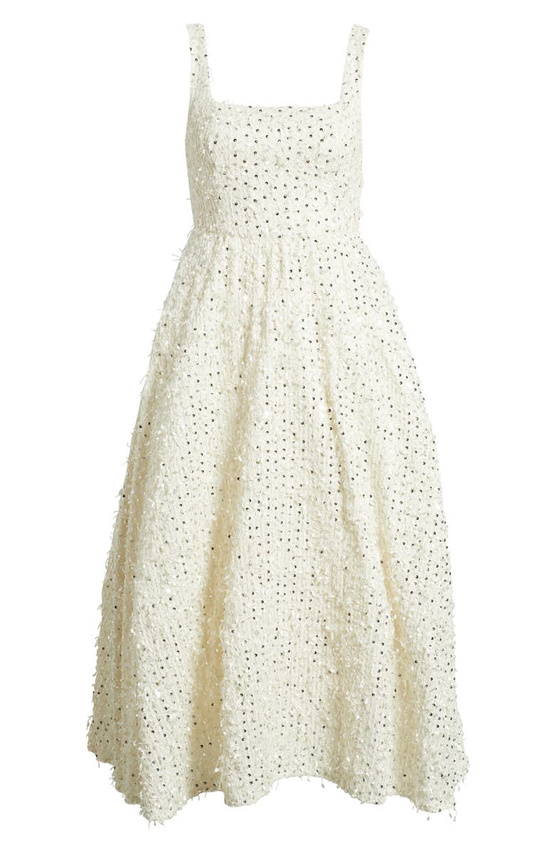Sonya Moda Valentino Sequin Tweed Midi Dress, Alternate, color, Pearl