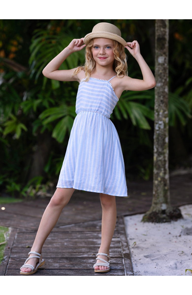 Mia Belle Girls Coastal Blue Stripe Cotton Sundress, Alternate, color, Blue