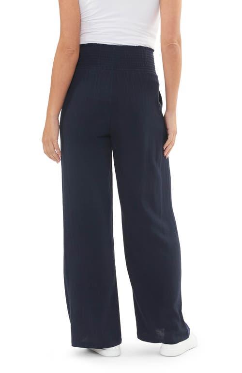 Ripe Maternity Marlow Smocked Drawstring Wide Leg Pants In Blue