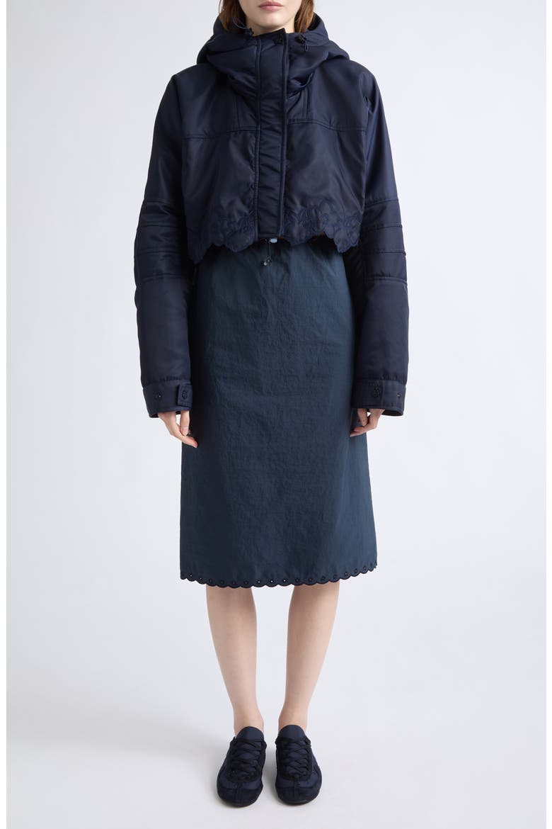 Finnur Embroidered Crop Hooded Jacket, Main, color, NAVY