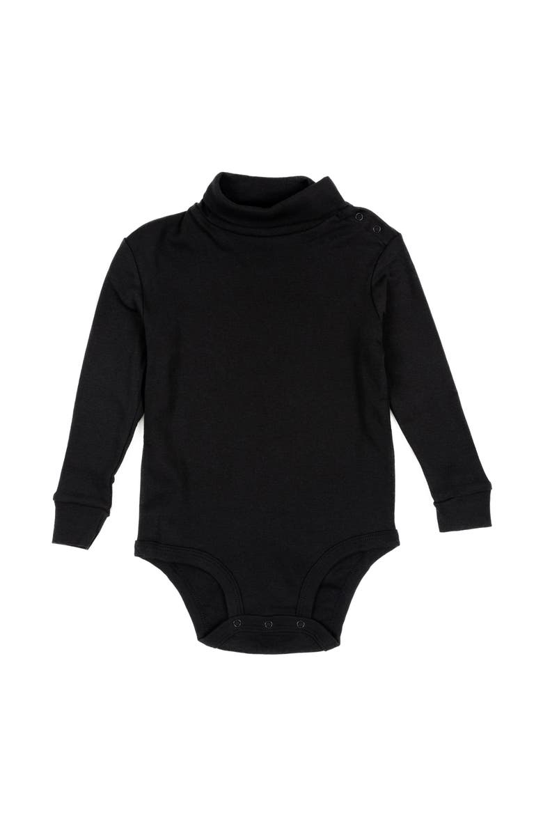Leveret Cotton Boho Solid Turtleneck Bodysuit, Alternate, color, Black