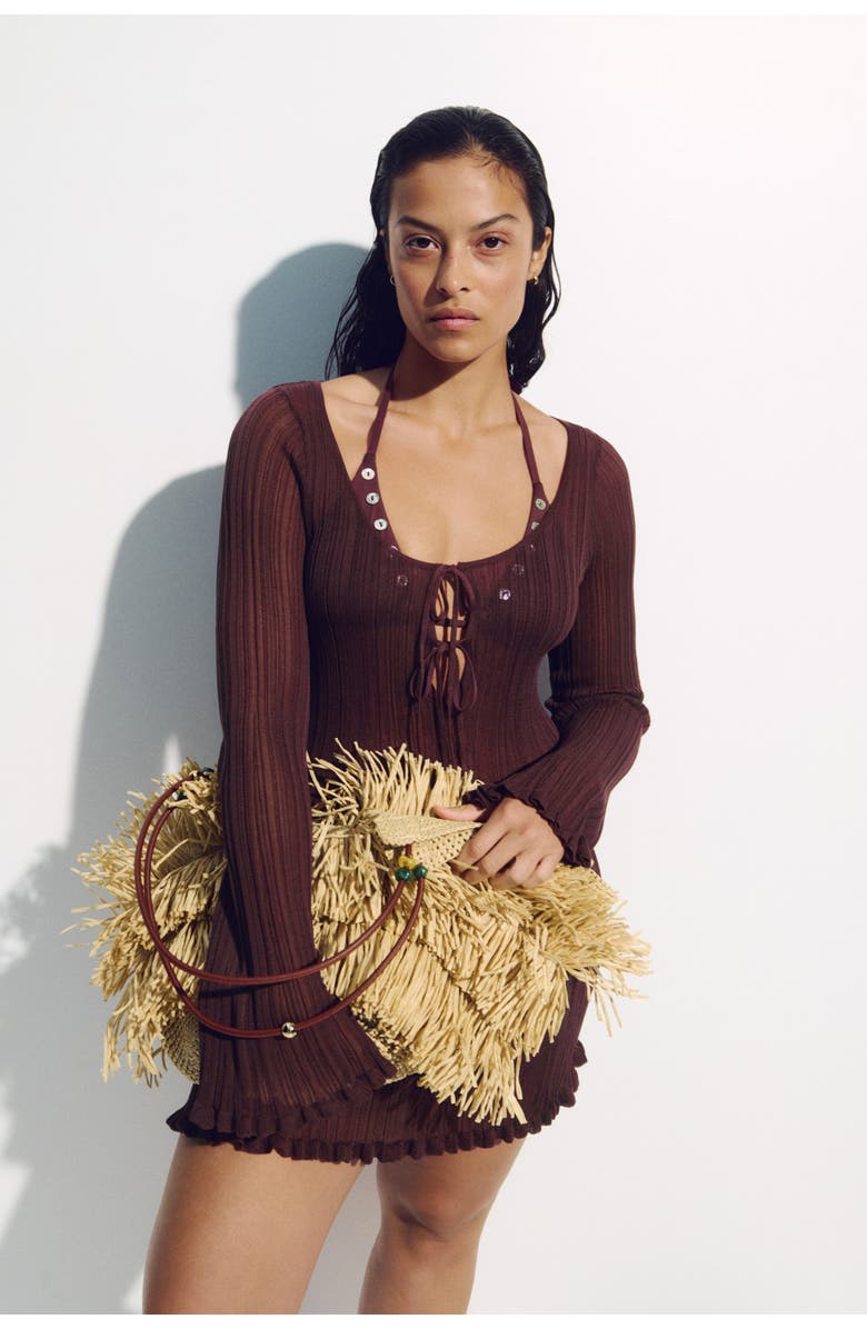 H&M Rib-knit Beach Dress, Alternate, color, Dark Brown