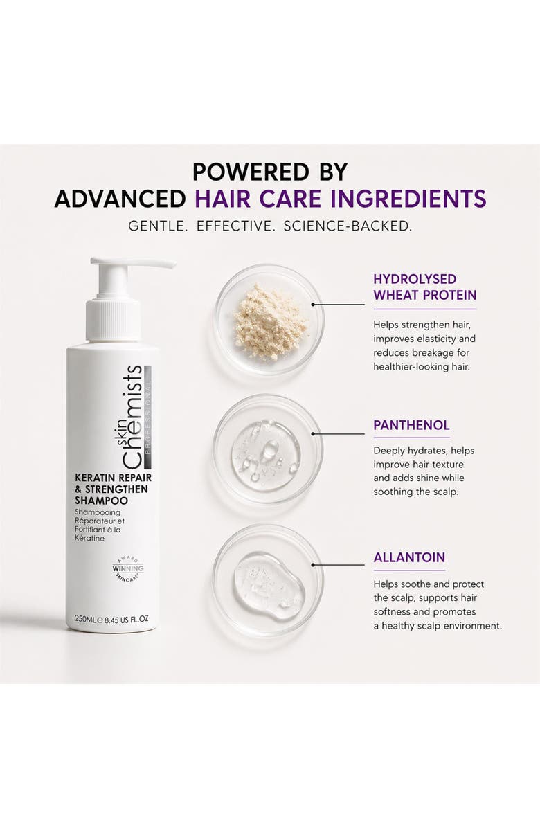 SKINCHEMISTS Keratin Repair & Strengthen Shampoo 250ml 50ml for Anti-Aging, Brightening, Alternate, color, White